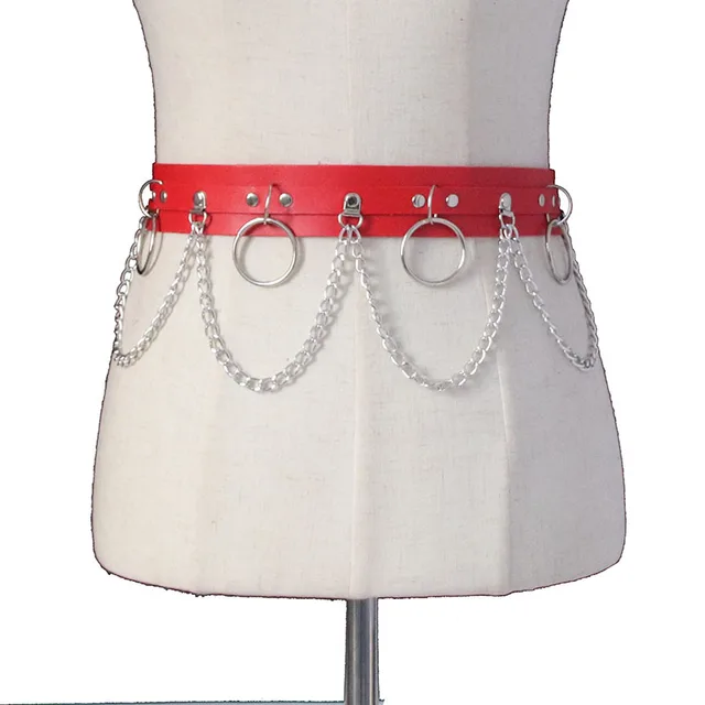 Europe And The United States Punk Wind Decorative Belt Personality Metal Chain Belt Red - Shop at LoveMi
