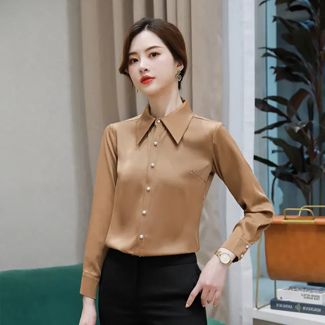 Lapel Career Solid Color Fashion Shirt Female Camel Shirt - Shop at LoveMi