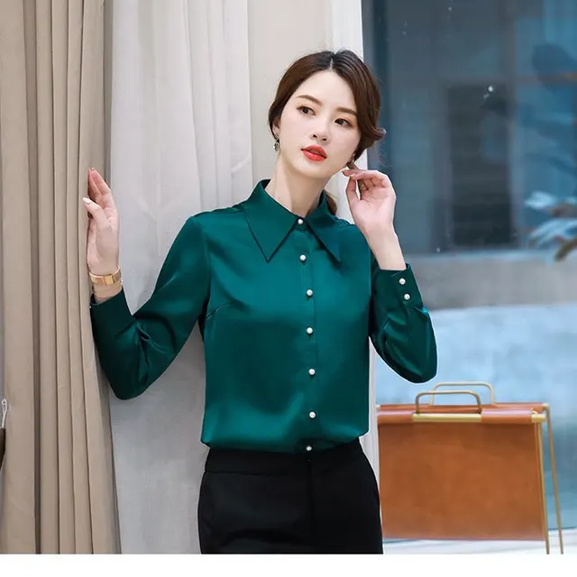 Lapel Career Solid Color Fashion Shirt Female Green Shirt - Shop at LoveMi