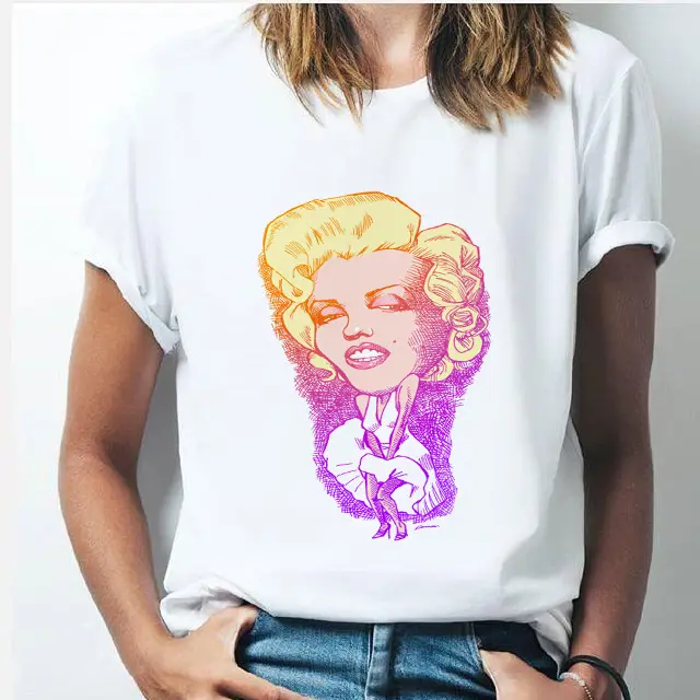 Summer Bubble Blowing Girl Cartoon Print Women's Loose Short Sleeve White Round Neck T shirt 16557 - Shop at LoveMi