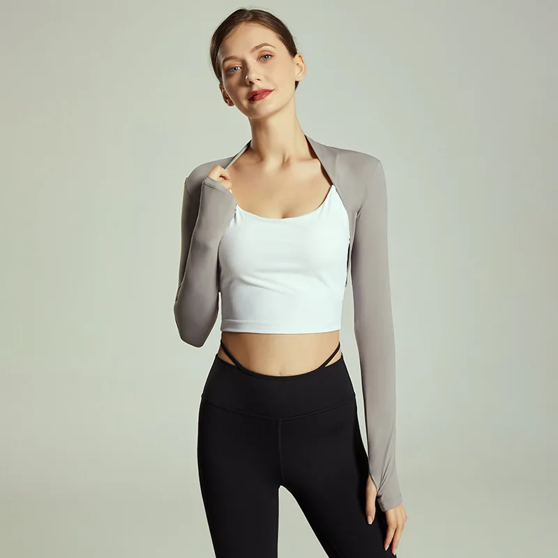 Cardigan Fitness Coat Short Elegant Small Waistcoat Women - Grey