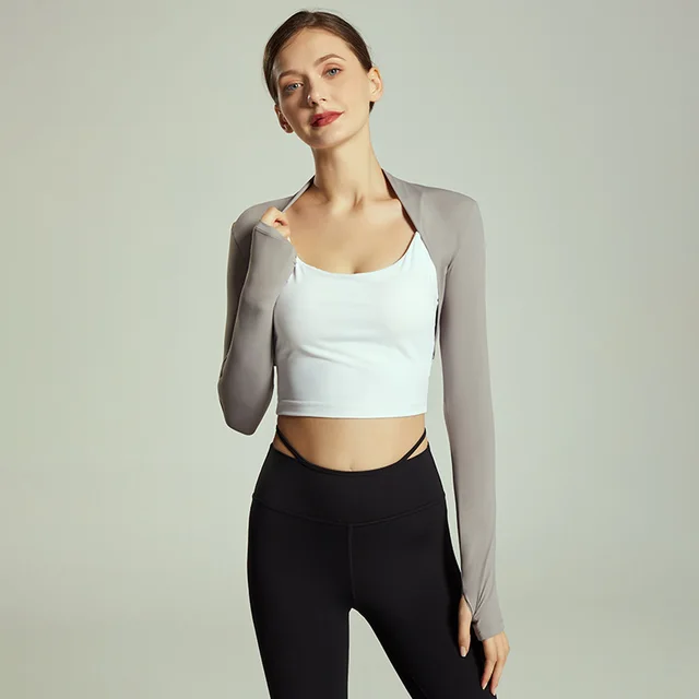 Cardigan Fitness Coat Short Elegant Small Waistcoat Women Grey - Shop at LoveMi