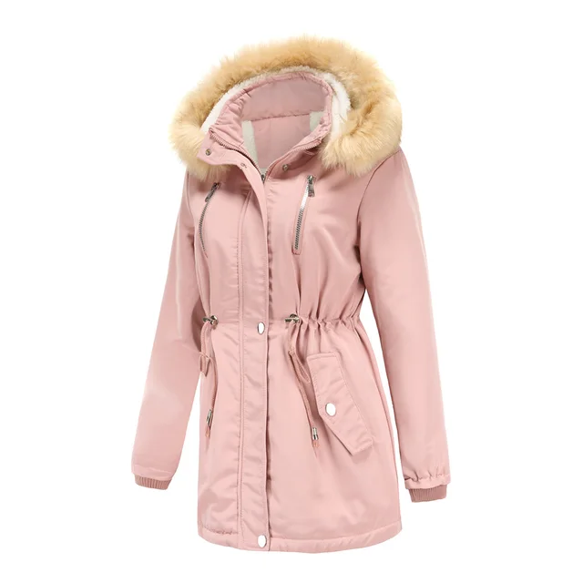 WInter Coat Detachable Hooded Feece Jacket Women Pink - Shop at LoveMi