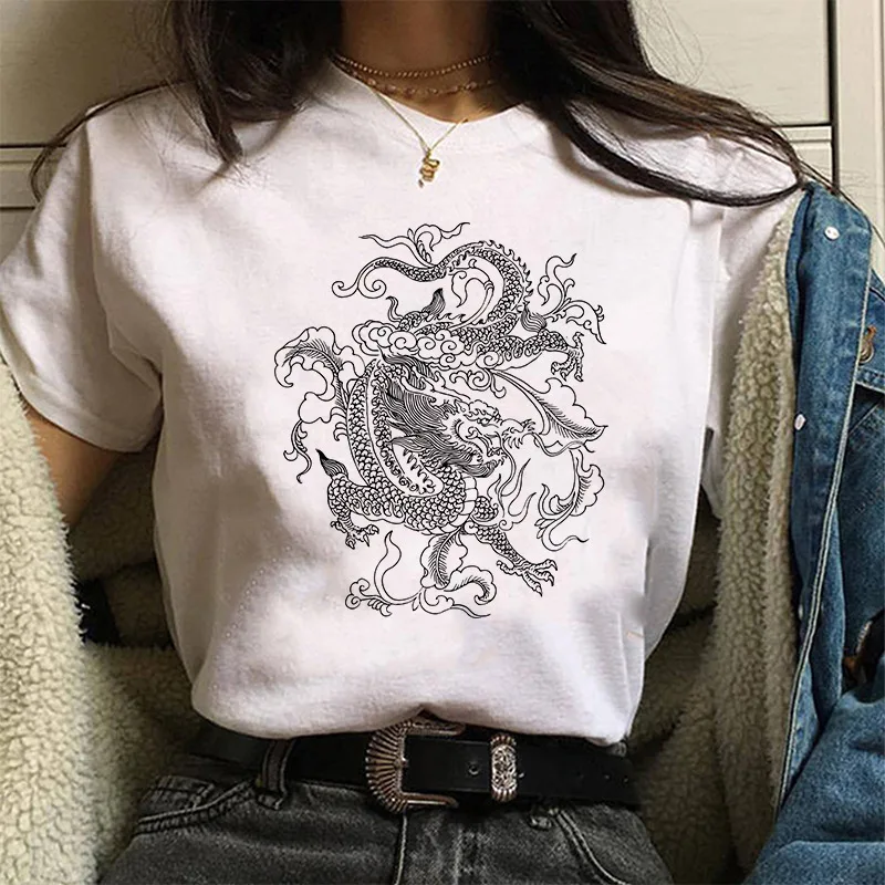 Round Neck Printed Loose Short sleeved Casual T shirt Pda5194 White - Shop at LoveMi
