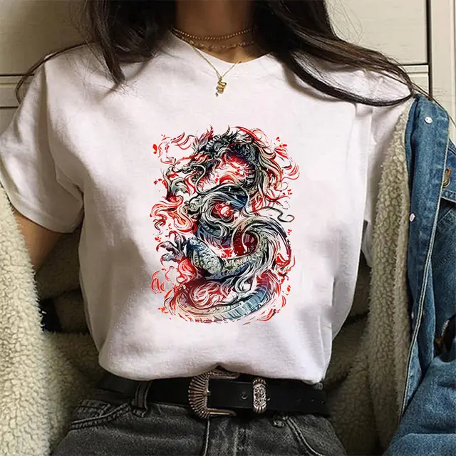 Round Neck Printed Loose Short sleeved Casual T shirt Pda5199 White - Shop at LoveMi