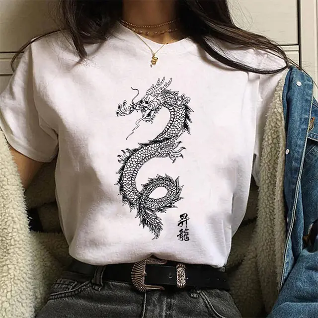 Round Neck Printed Loose Short sleeved Casual T shirt Pda5200 White - Shop at LoveMi