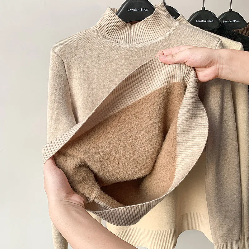 Autumn And Winter New Thickened Half High Collar Underwear Bottoming Shirt Khaki - Shop at LoveMi
