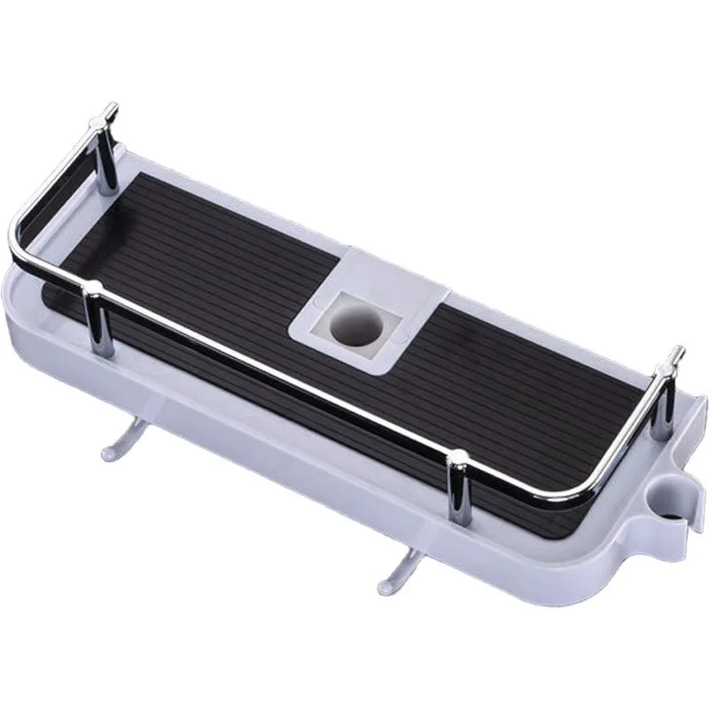 Without Punching Commodity Shelf Shower Rod Racks Bathroom Lift Rod Bracket Tray Punch Free Toilet Shower Storage Hanging Basket White And Black - Shop at LoveMi