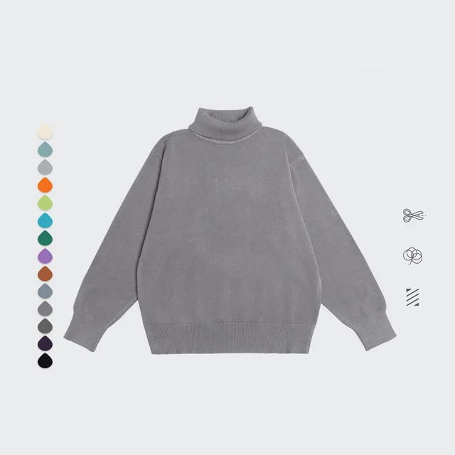 Core Spun Loose High Neck Sweater Solid Color Knitwear Dark Grey - Shop at LoveMi