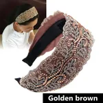 Women's Lace Wide Brim Rhinestone Hair Hoop - Gold Brown