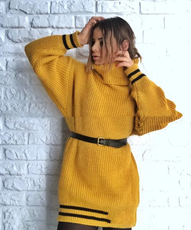 European And American Women's Large Striped Loose High Neck Sweater Women Yellow - Shop at LoveMi