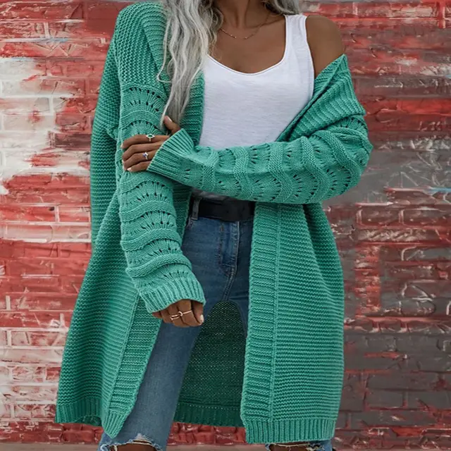 New Long Cardigan Solid Color European And American Women's Knitting Green - Shop at LoveMi