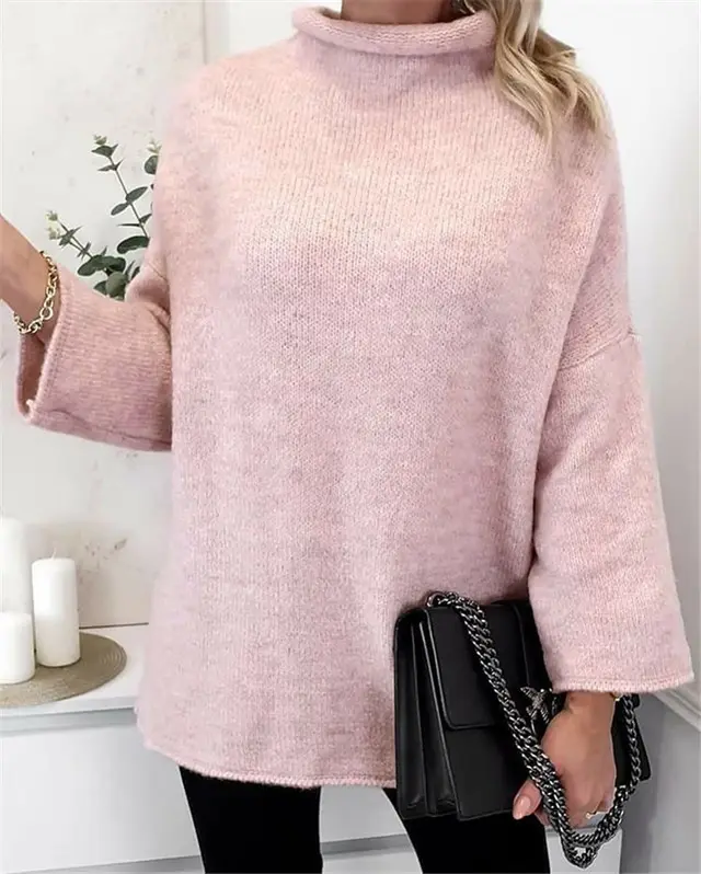Casual Solid Color Long Sleeved Sweater For Women Pink - Shop at LoveMi