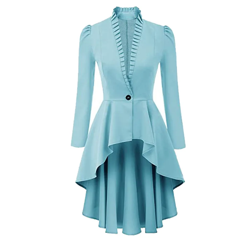 European And American Suit Collar Solid Color Cotton Coat Light Blue - Shop at LoveMi
