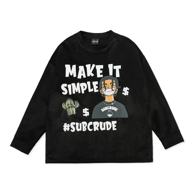 European And American Brand Retro Portrait Letter Printing Round Neck Long Sleeve Black - Shop at LoveMi