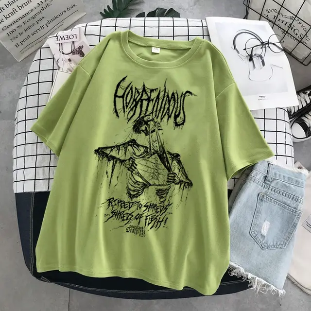 Skull Print Round Neck Loose Short Sleeves T shirt Green - Shop at LoveMi