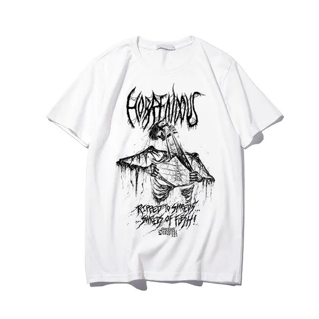 Skull Print Round Neck Loose Short Sleeves T shirt White - Shop at LoveMi