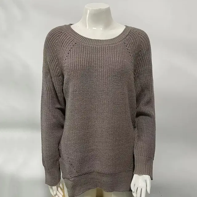 European And American Hollowed Out New Style Knitted Sweater Women Khaki - Shop at LoveMi