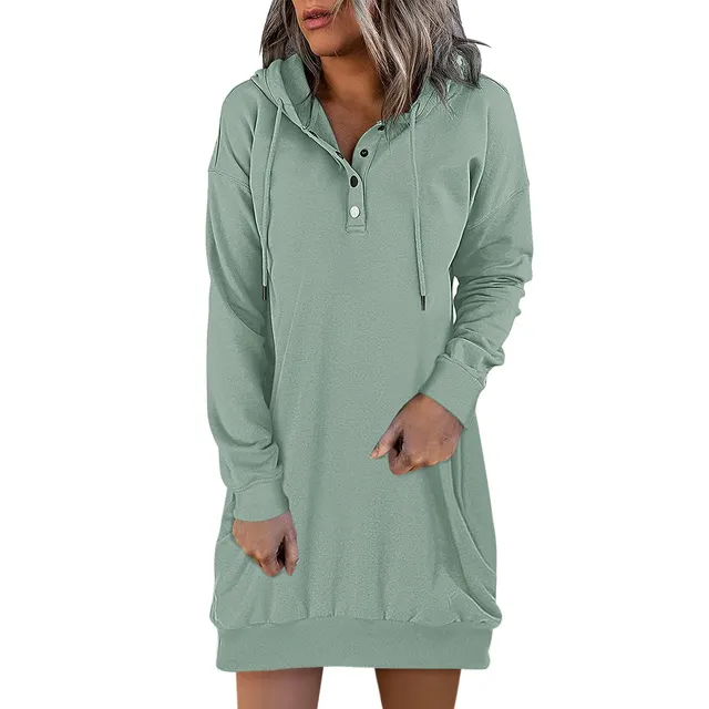 New Hot Fashion Women's Solid Hooded Drawstring Sweater Light Green - Shop at LoveMi