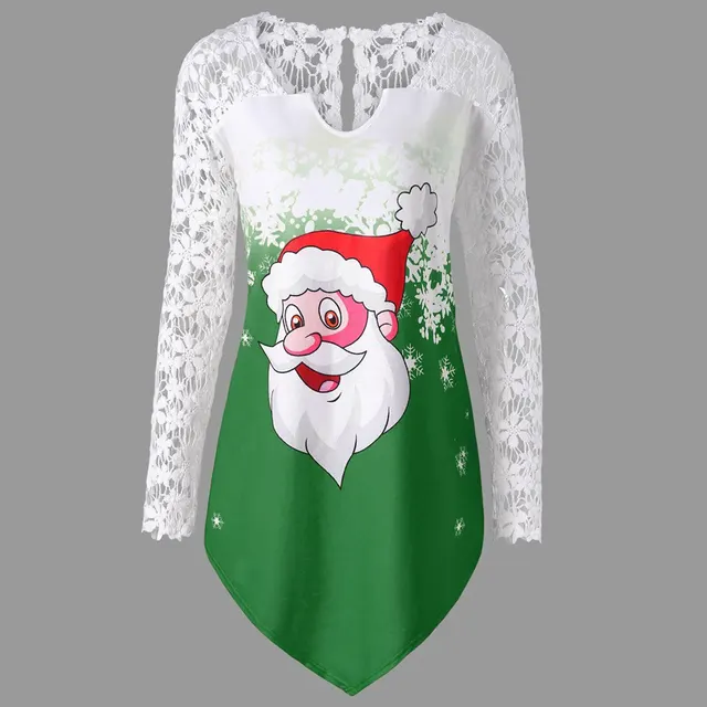European And American Style Christmas Lace Lace Sleeve Top Green - Shop at LoveMi