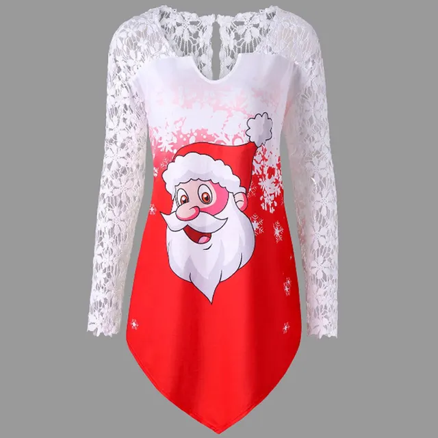 European And American Style Christmas Lace Lace Sleeve Top Red - Shop at LoveMi
