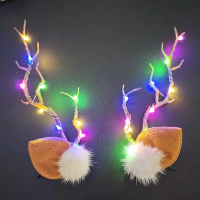 New Luminous Deer Horn Hair Band Christmas Headwear Color Lamp Branches And Ears - Shop at LoveMi