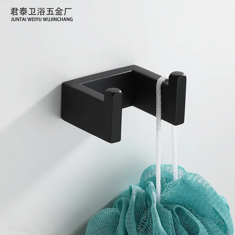 Towel Rack Set Black 304 Stainless Steel Towel Ring Simple Paper Towel Holder Double Hook Cross Border Double Coat Hook - Shop at LoveMi