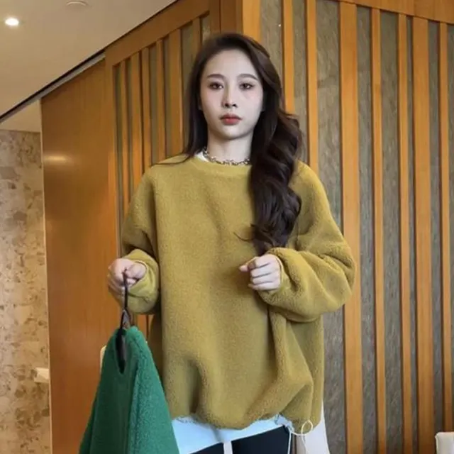 Lazy Wind Lambswool Round Neck Sweater Female Yellow - Shop at LoveMi