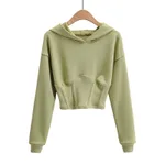 European And American Slim Fitting Navel Solid Hooded Sweater - Green