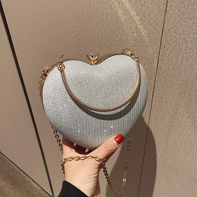 New Fashion Chain Crossbody Explosion Handheld Peach Heart Bag Silver - Shop at LoveMi