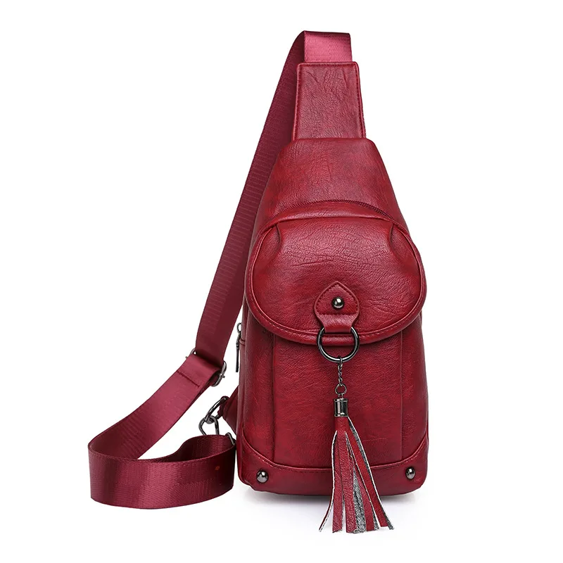 New Soft Leather Women's Chest Bag Cross Body Fashionable And Portable Red - Shop at LoveMi