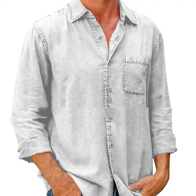 Men's Casual Solid Color Long Sleeve Shirt Light Grey - Shop at LoveMi