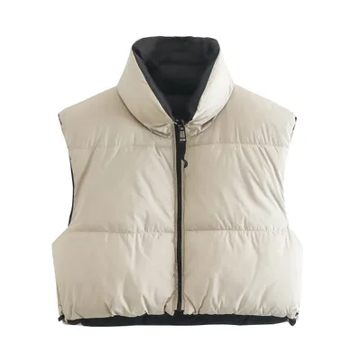 Women's Cotton Padded Clothes Fashion Vest Beige - Shop at LoveMi