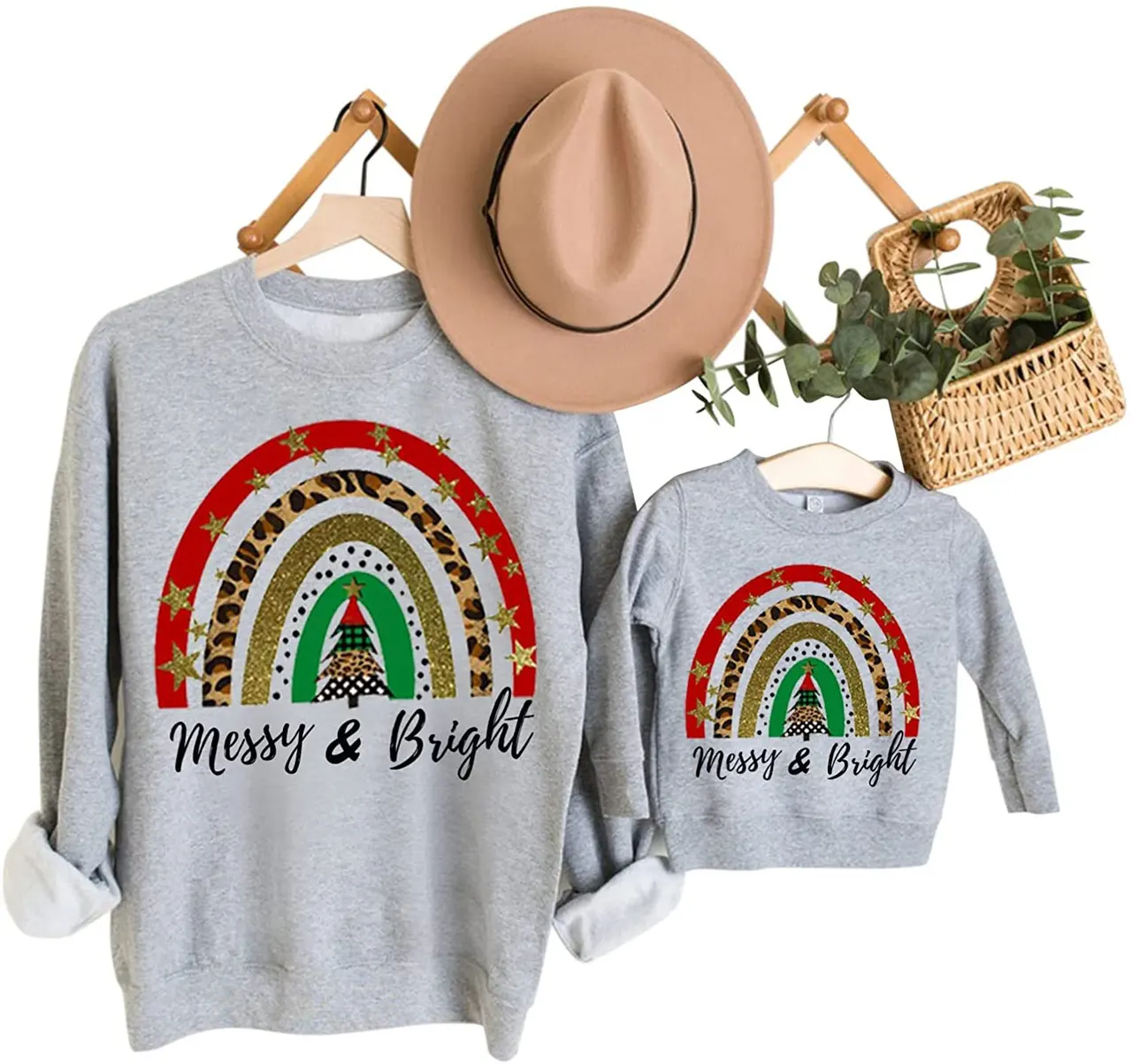 Parent-child Christmas Printed Sweater - Rainbow