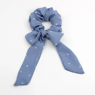 All match And Cute Bow Ribbon Small Polka Dot Chiffon Ponytail Released Circle Head Accessories Sky Blue - Shop at LoveMi