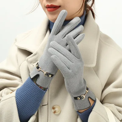 New German Velvet Gloves Women's Plush Warm Lovely And Cold Proof Grey - Shop at LoveMi