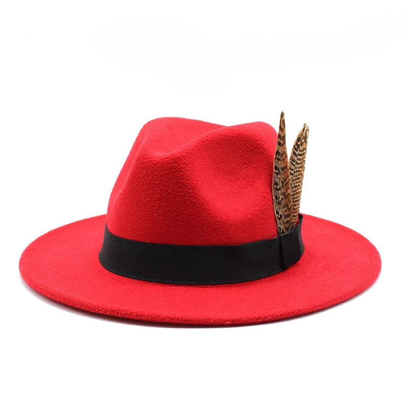 British Style Versatile Flat Border Jazz Hat Woolen - Red