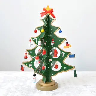 Combination Three-dimensional Pendant Villain Wooden Christmas Tree Ornament - Green Two Leaves Tree