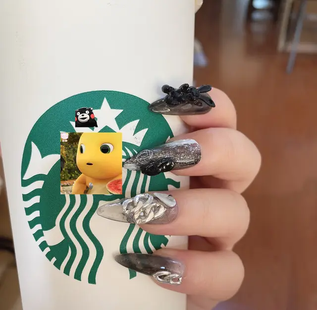 Dark Skull Rabbit False Nail Patch Water Droplet M - Shop at LoveMi