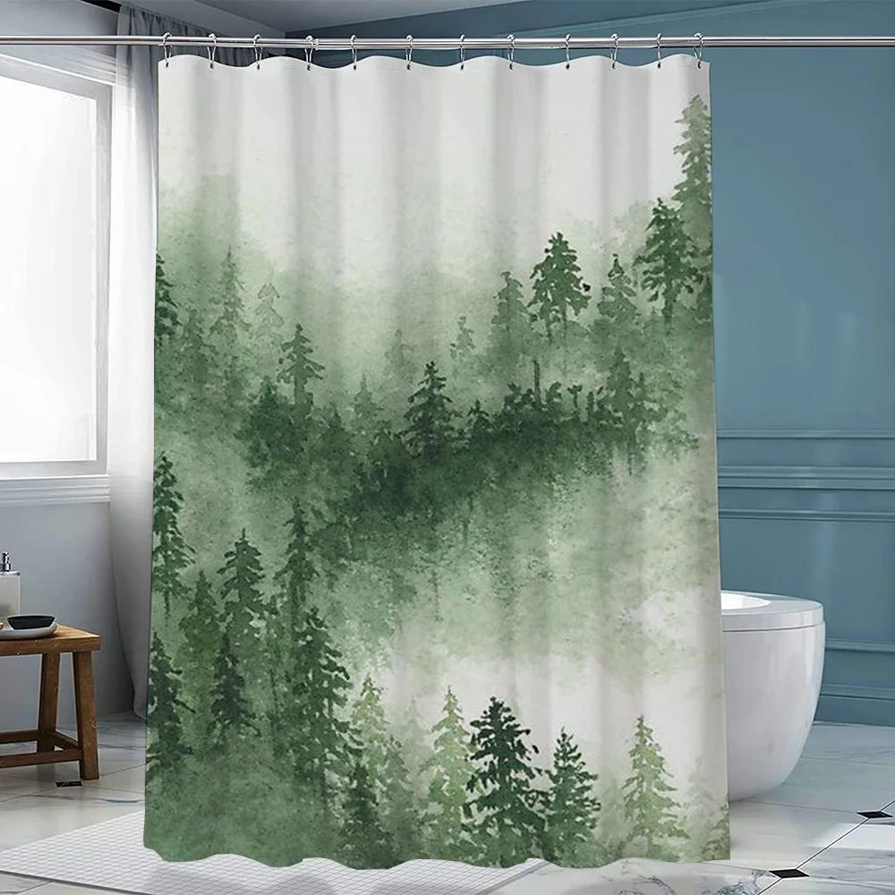 Ink Forest Shower Curtain With Hook