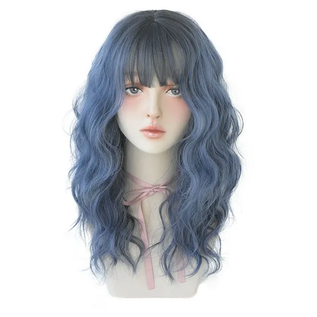 European And American Air Bangs Water Ripple Curls Smoke Blue - Shop at LoveMi