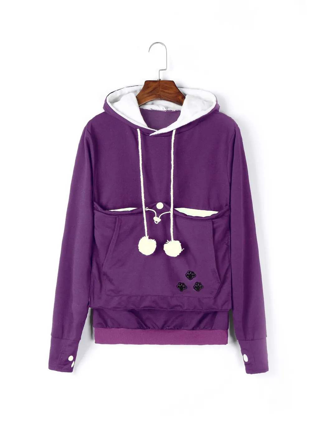 Cute Hoodies Pullover Sweatshirts With Pet Pocket For Cat Clothes Winter Women - Purple