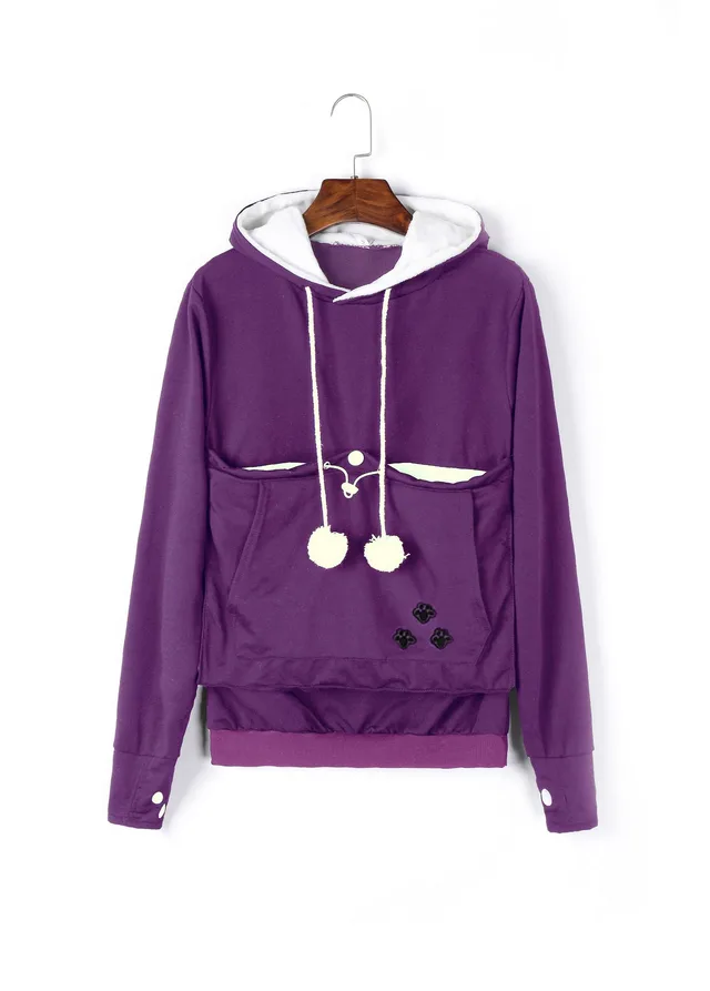Cute Hoodies Pullover Sweatshirts With Pet Pocket For Cat Clothes Winter Women Purple - Shop at LoveMi