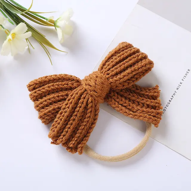 European And American Wool Bow Baby Nylon Hair Band Earthy Yellow - Shop at LoveMi