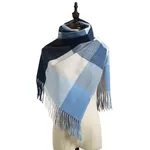 Winter Women's Plaid Scarf Shawl - Sky Blue Checks