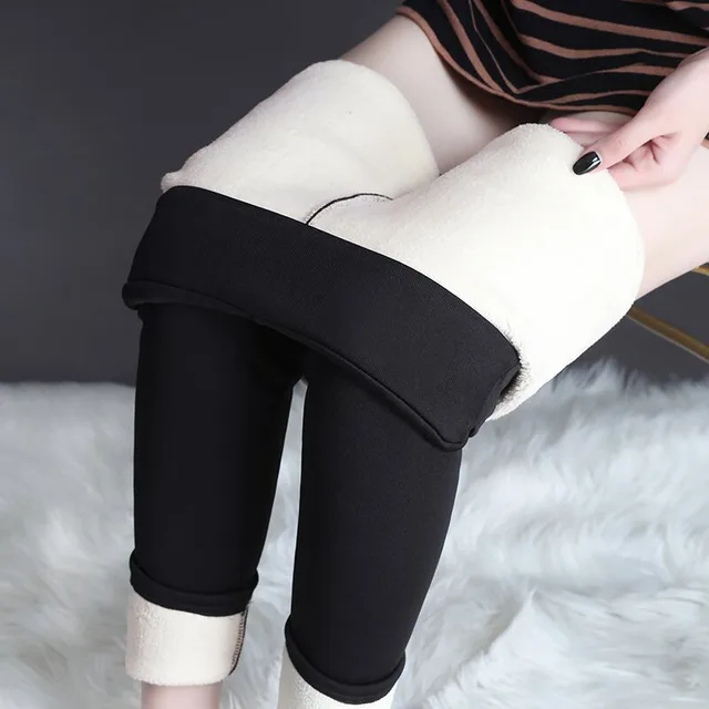 Plus Size Velvet Skinny Warm keeping Pants Lambswool Thickened Elastic Leggings Black - Shop at LoveMi