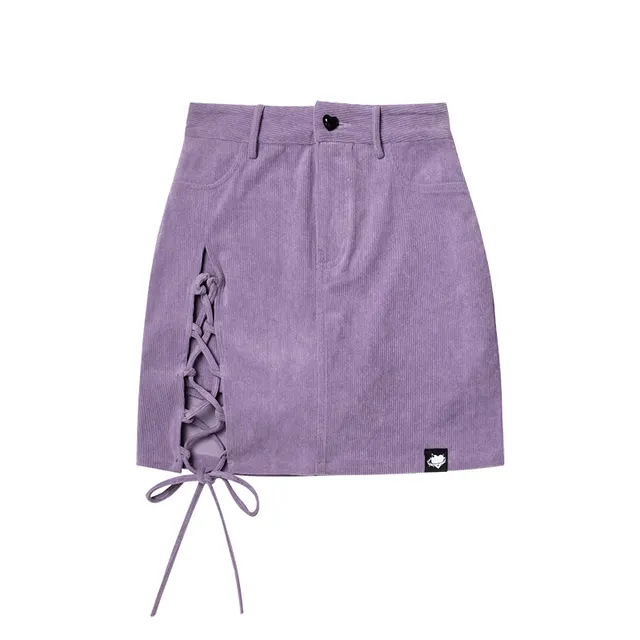 Women's Elastic Corduroy Strap Buttocks Pants Skirt Purple - Shop at LoveMi