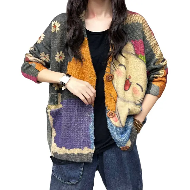 Women's Loose V neck Sweater Coat Decor - Shop at LoveMi