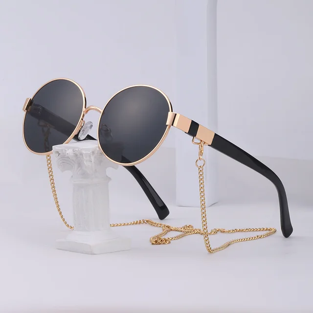Small Round Frame Sunglasses With Chain C1 - Shop at LoveMi