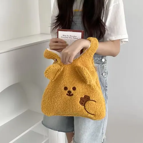Cartoon Plush Backpack Cute Girl Lamb Wool Hand Bag Turmeric - Shop at LoveMi